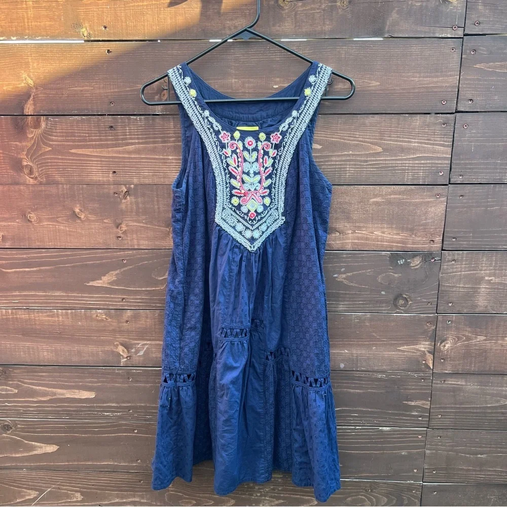 Anthropologie Maeve Tisa Navy Embroidered Dress - Picture 2 of 7